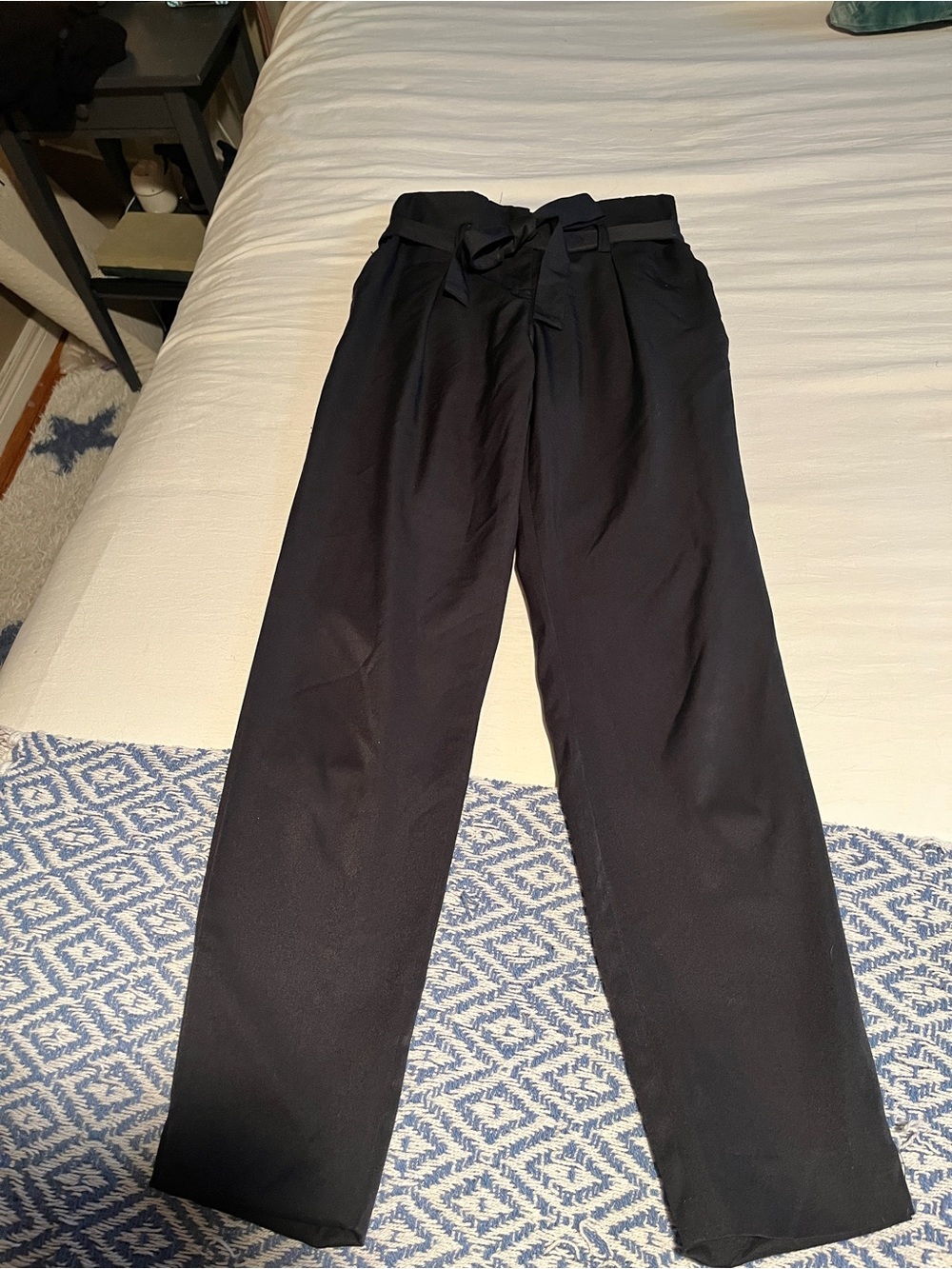 Forever 21 Black High-Waist Wide Leg Paperbag Pants with Tie